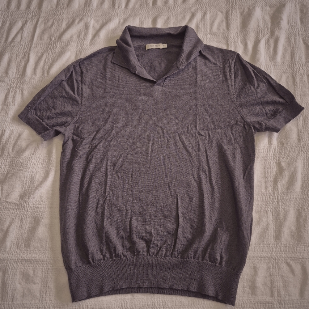 Suitsupply men's XL 100% Merino dark taupe short sleeve ribbed cuff and waist